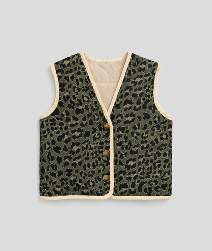 Gilet Simba sans manches léopard matelassé - kaki