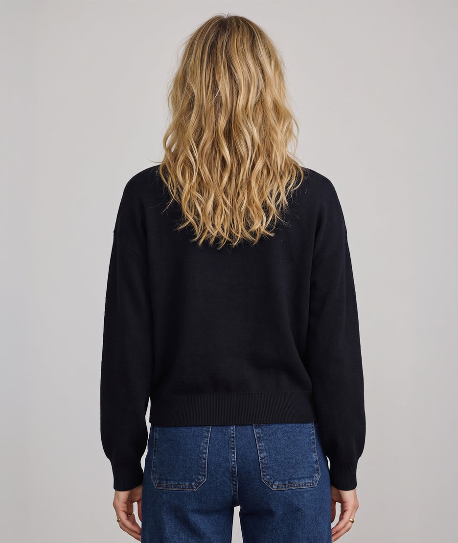 Gilet femme Teddyml noir en maille avec boutons fantaisie dorés face arrière