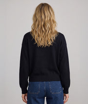 Gilet femme Teddyml noir en maille avec boutons fantaisie dorés face arrière