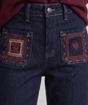 Jean brut femme wide leg avec poches carrées brodées
