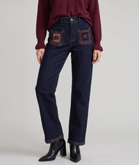 Jean wide leg Bisou à broderies - brut