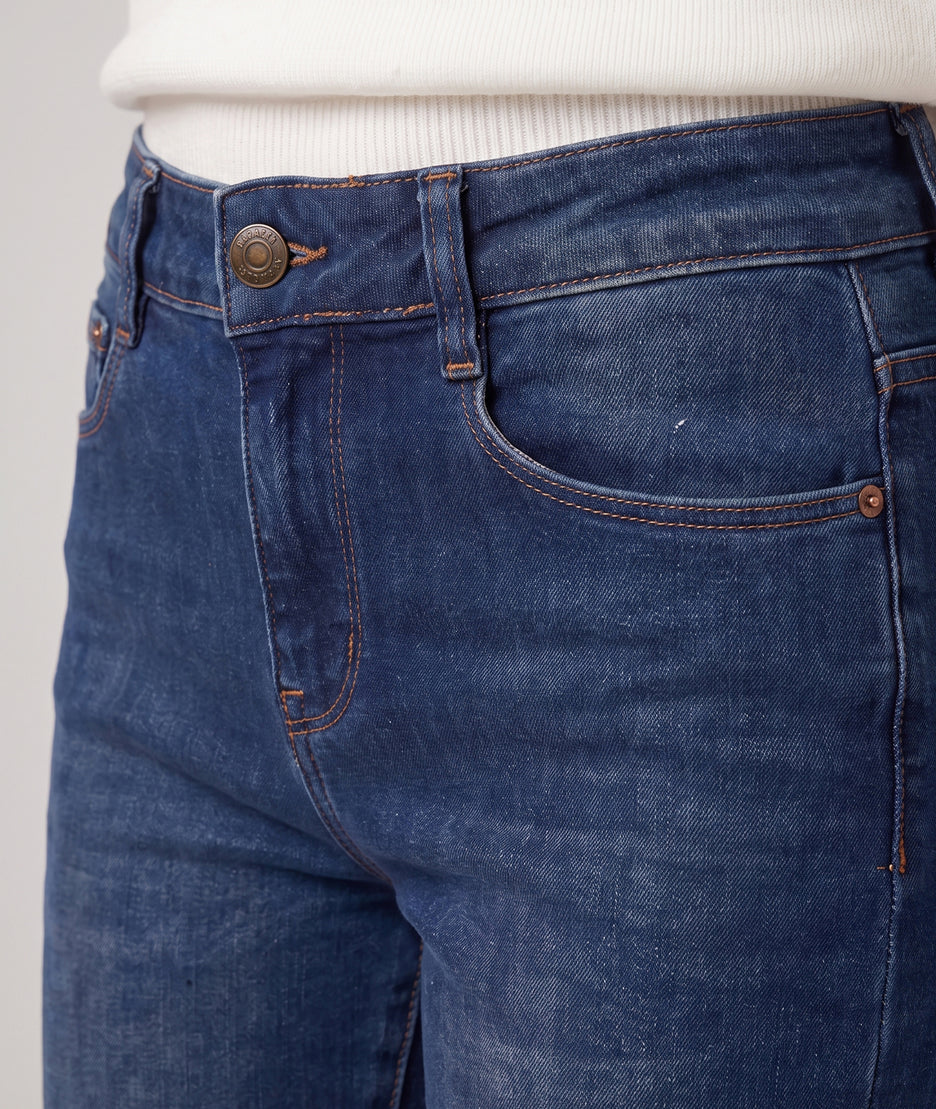 Jean taille haute femme coupe slim bleu
