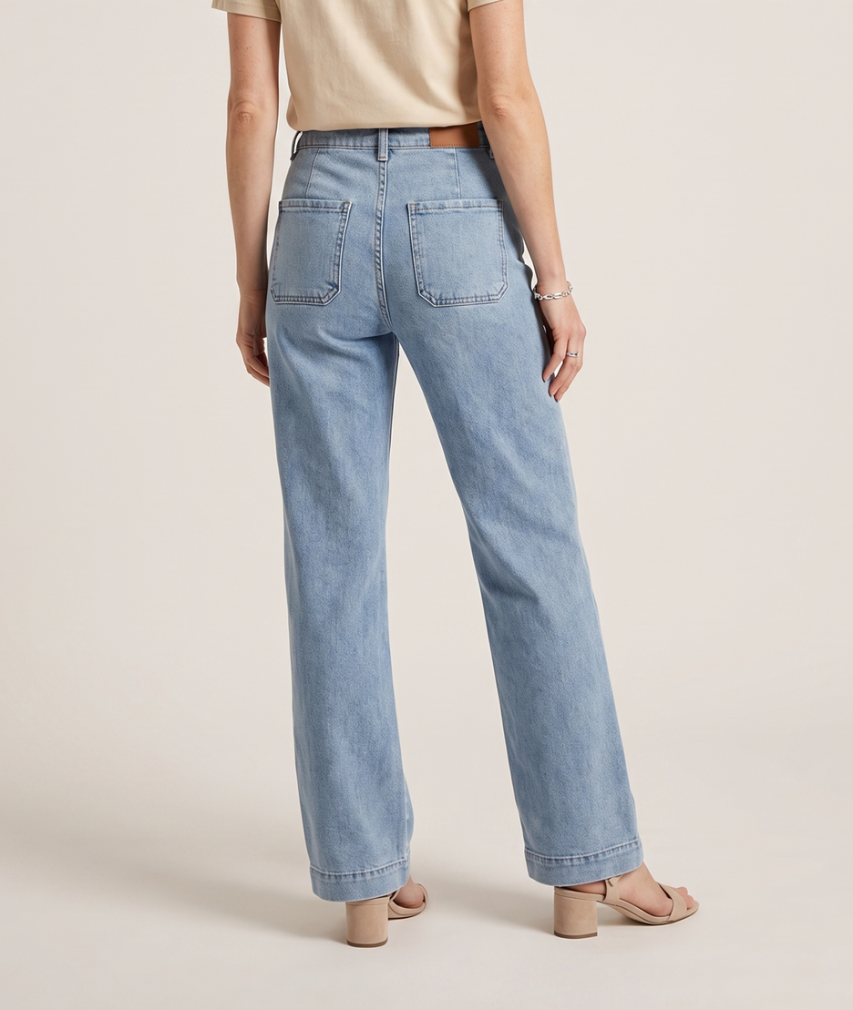 Jean Daisy flare taille haute brodé marguerites- jean