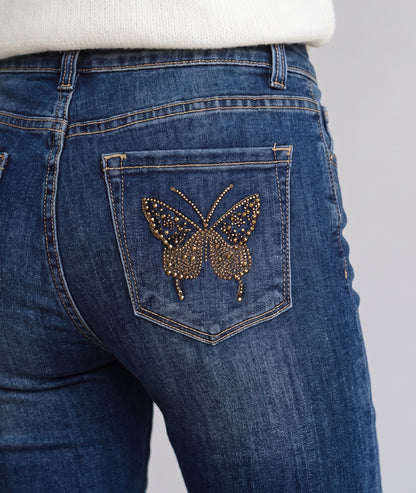 Jean papillon femme slim avec détail strass au dos