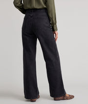 Jean clous femme gris coupe wide leg avec détails sur les jambes