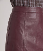 Jupe mi-longue simili cuir bordeaux femme detail - Carnaby