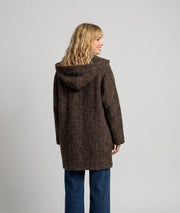 Manteau en maille bouclée choco femme à capuche