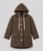 Manteau en maille bouclée choco femme à capuche