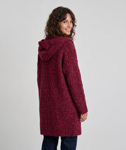 Manteau en maille bouclée rouge femme à capuche