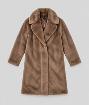 Manteau long Doria taupe en fausse fourrure femme