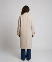 Manteau long femme écru Sonia à double boutonnage et col cranté face arrière