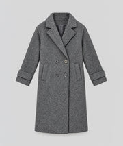Manteau long femme gris Sonia à double boutonnage et col cranté à plat