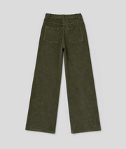 Pantalon Assia femme large velours côtelé wide leg - kaki