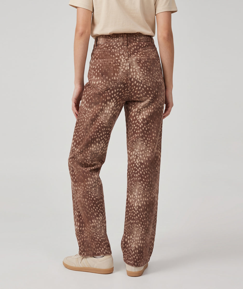 Pantalon Bambi taupe wide leg à motif animalier — marque Carnaby