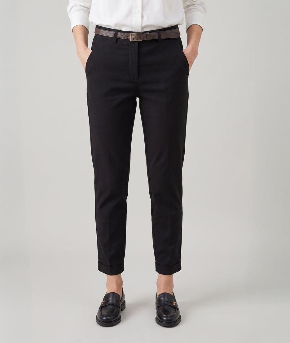 Pantalon chino coupe carotte noir femme avec ceinture face - Carnaby