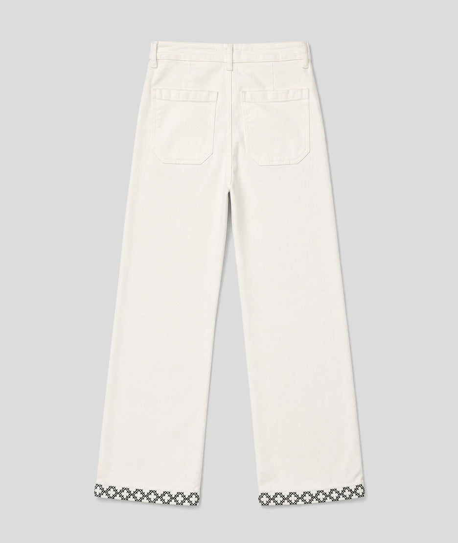 Pantalon Bisou à broderies blanc dos