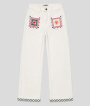 Pantalon Bisou à broderies blanc face
