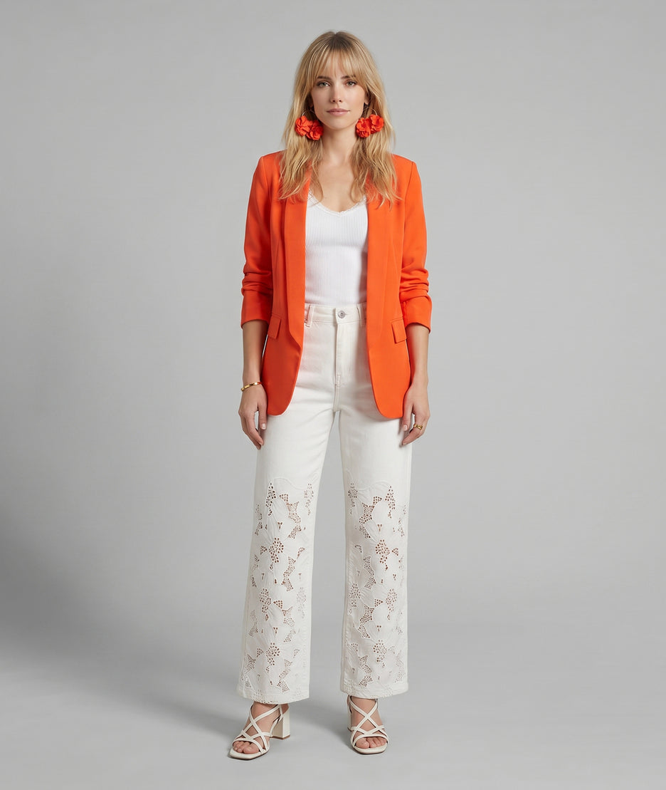 Pantalon Broda wide leg à broderies ajourée blanc face