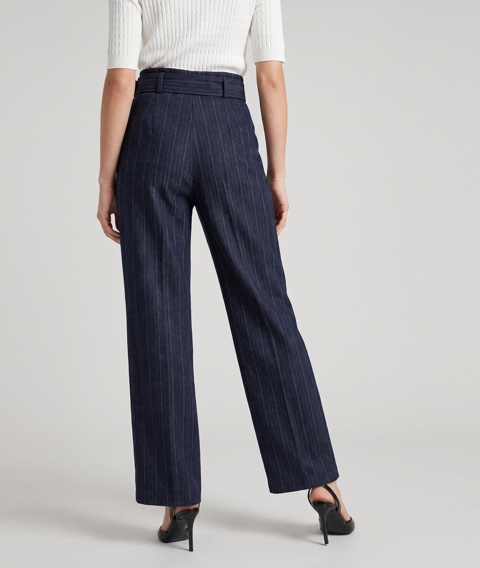 Pantalon habillé femme à rayures marine Cindy avec ceinture – Carnaby