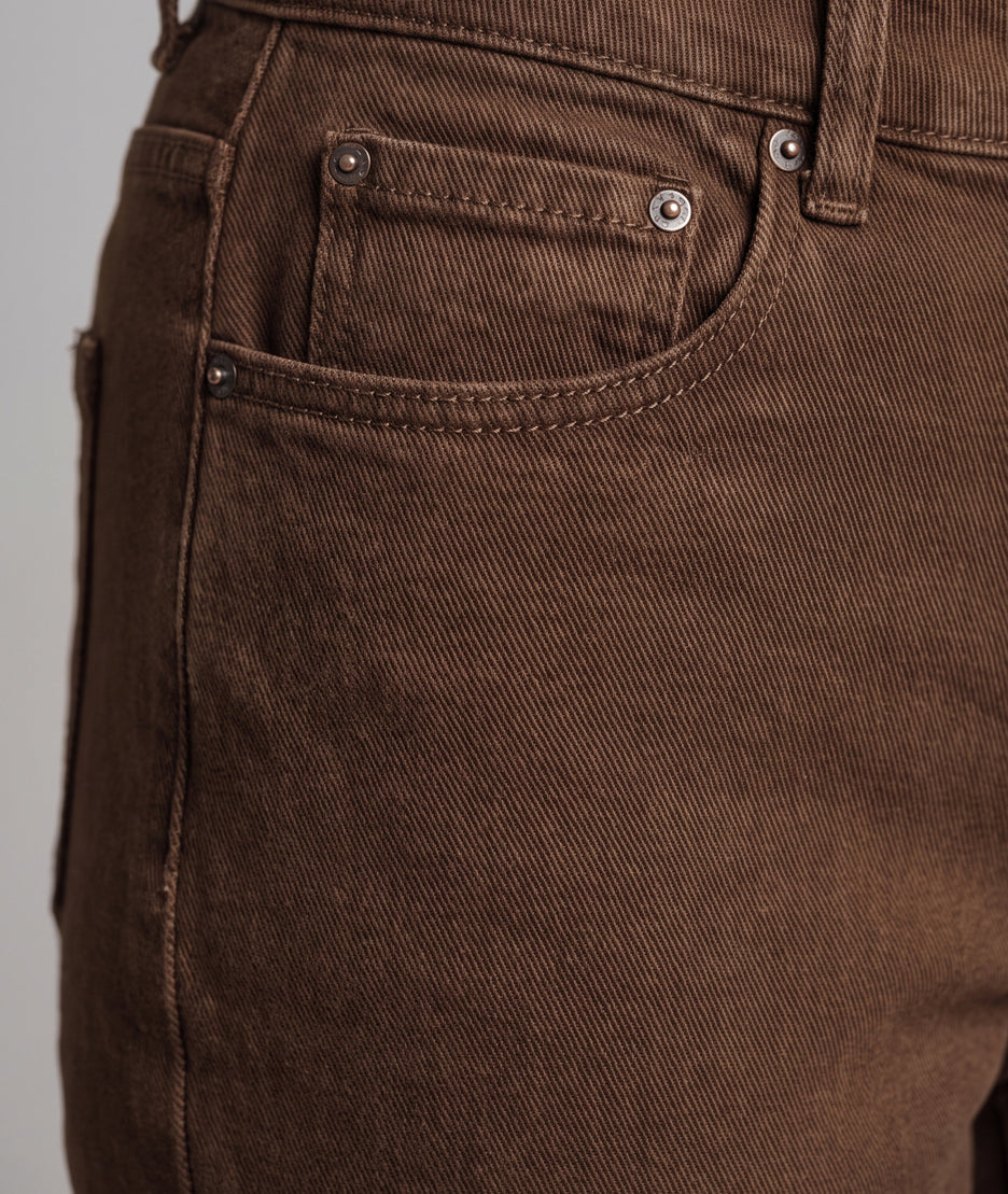 Pantalon slim femme Clea marron taille haute en coton stretch