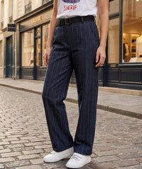 Pantalon Elina habillé droit avec ceinture - marine