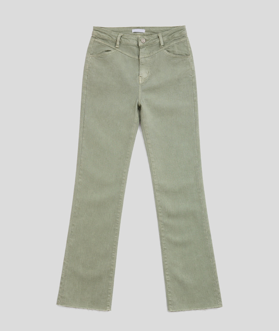Jean Fomy flare taille haute kaki face
