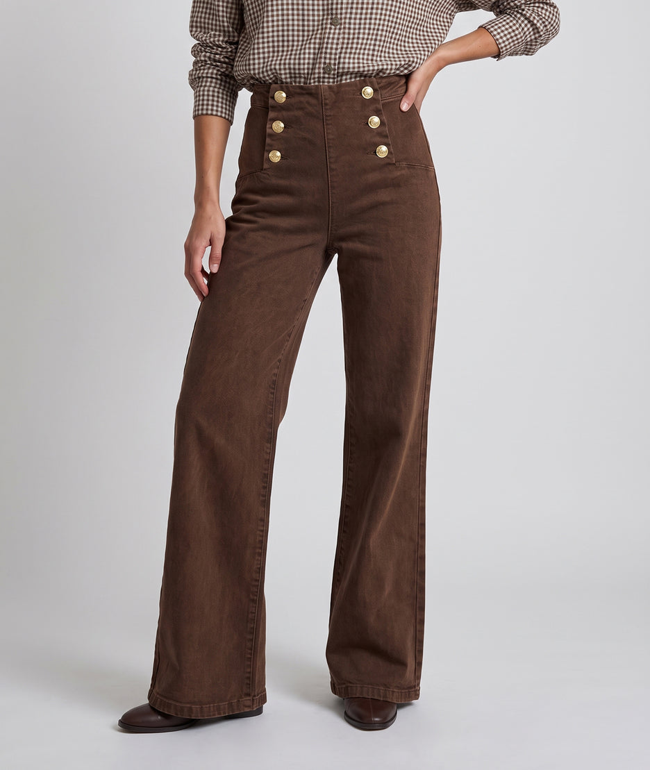 Pantalon wide leg Fpont marron taille haute face - Carnaby
