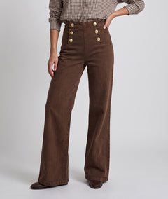 Pantalon wide leg Fpont marron taille haute face - Carnaby
