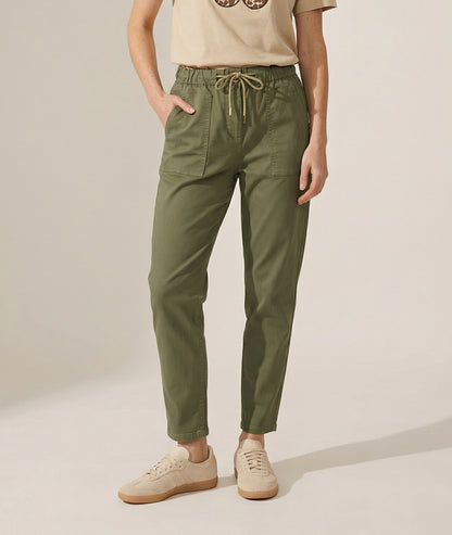 Pantalon Pattyco coupe mom taille élastiquée kaki face