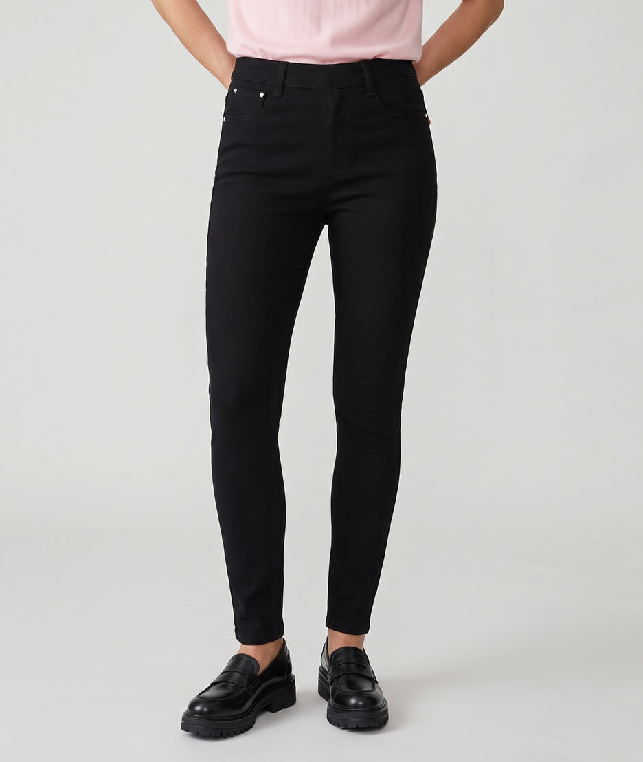 Pantalon en toile femme noir coupe slim taille haute
