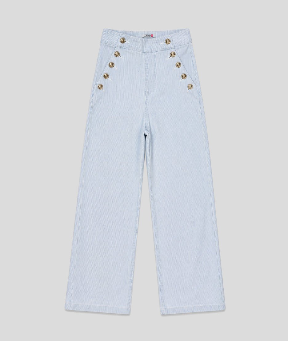 Pantalon Ponra wide leg à rayures bleu face