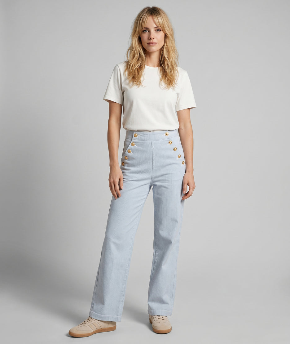 Pantalon Ponra wide leg à rayures bleu tenue complète