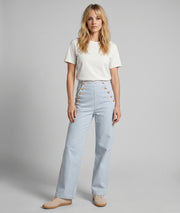 Pantalon Ponra wide leg à rayures bleu tenue complète