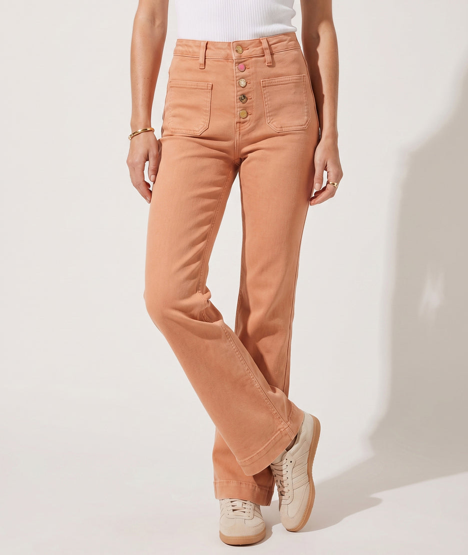 Pantalon Rainbow à boutons fantaisies saumon face