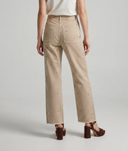 Pantalon Rayco wide leg à broderies coeurs beige dos