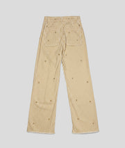 Pantalon Rayco wide leg à broderies coeurs beige dos