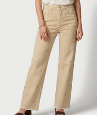 Pantalon Rayco wide leg à broderies coeurs - beige