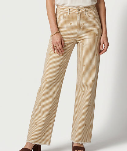 Pantalon Rayco wide leg à broderies coeurs beige face