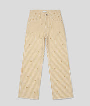 Pantalon Rayco wide leg à broderies coeurs beige face