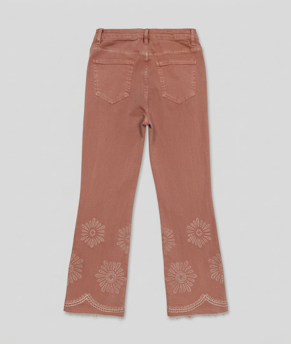 Pantalon Rosace droit avec broderie - rose