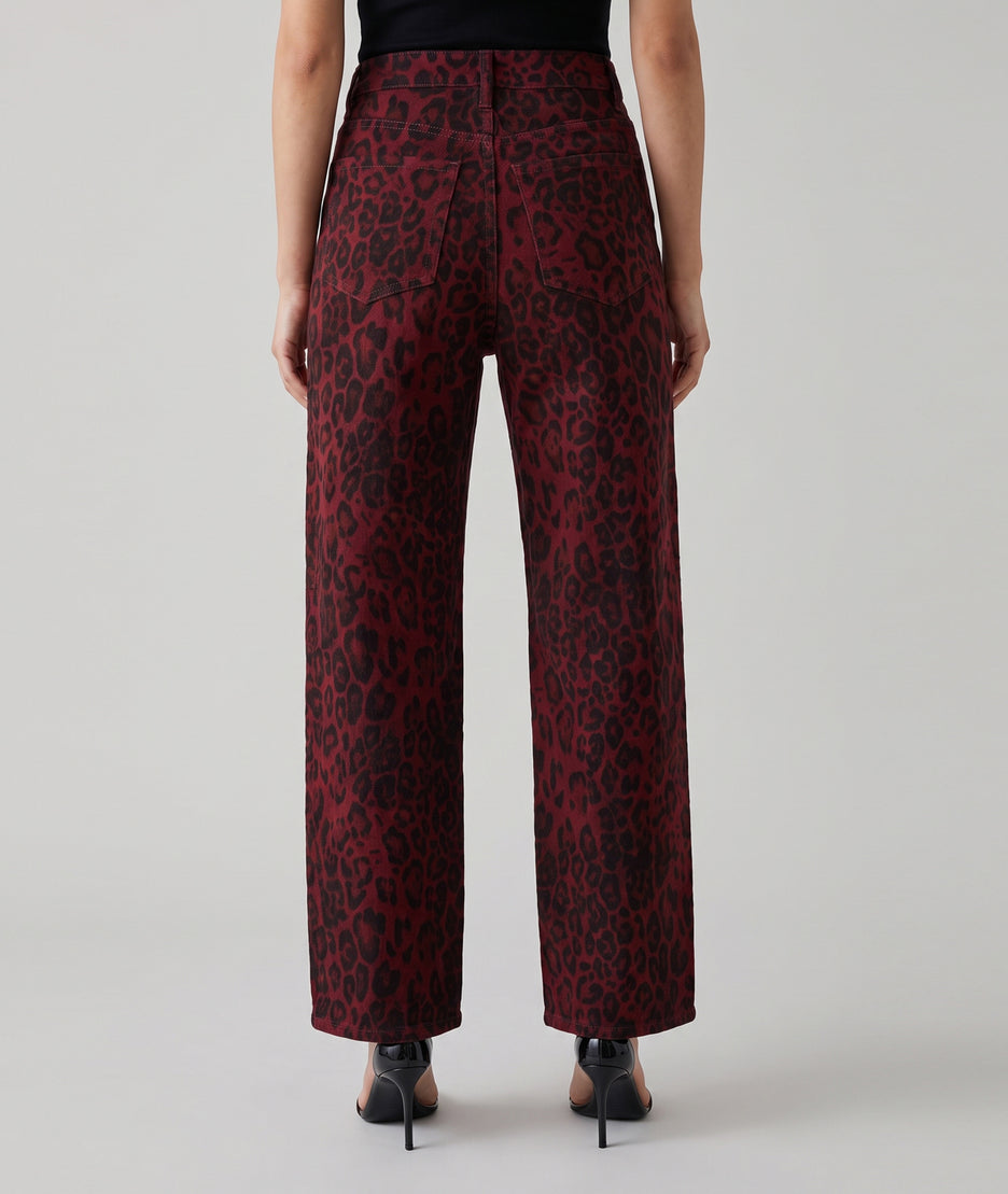 Pantalon Sauvage bordeaux wide leg à motif léopard — marque Carnaby