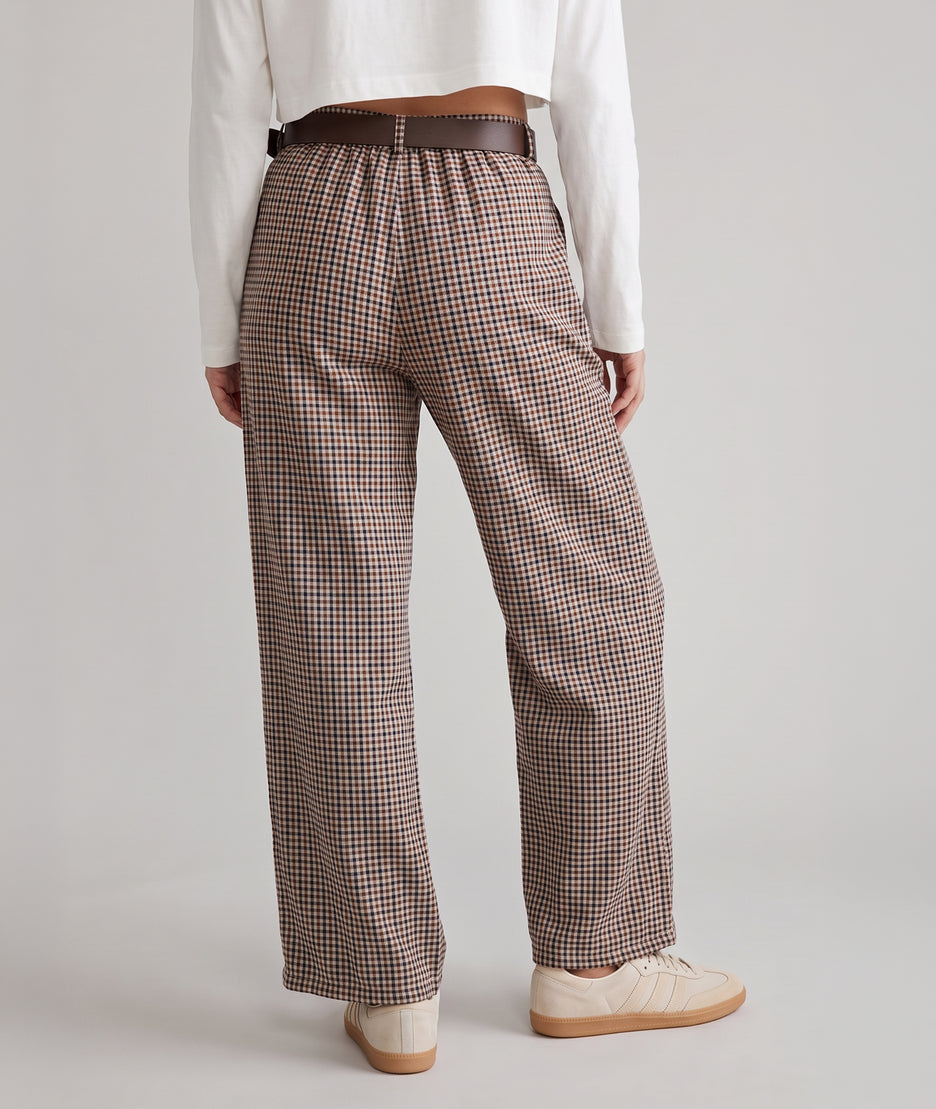 Pantalon large femme à carreaux vichy marine dos - Carnaby