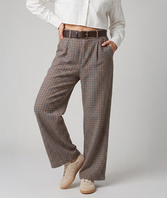Pantalon large femme à carreaux vichy marine face - Carnaby