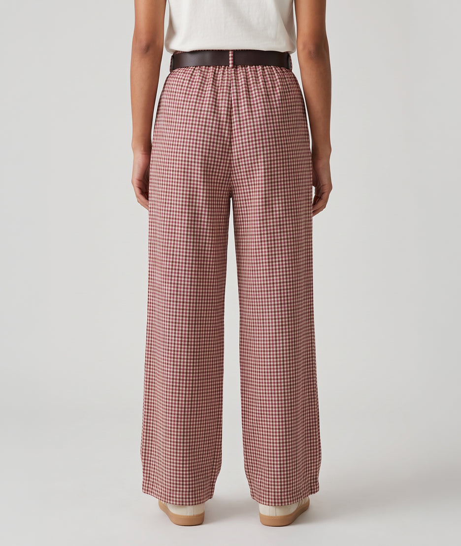 Pantalon large femme à carreaux vichy rose dos - Carnaby