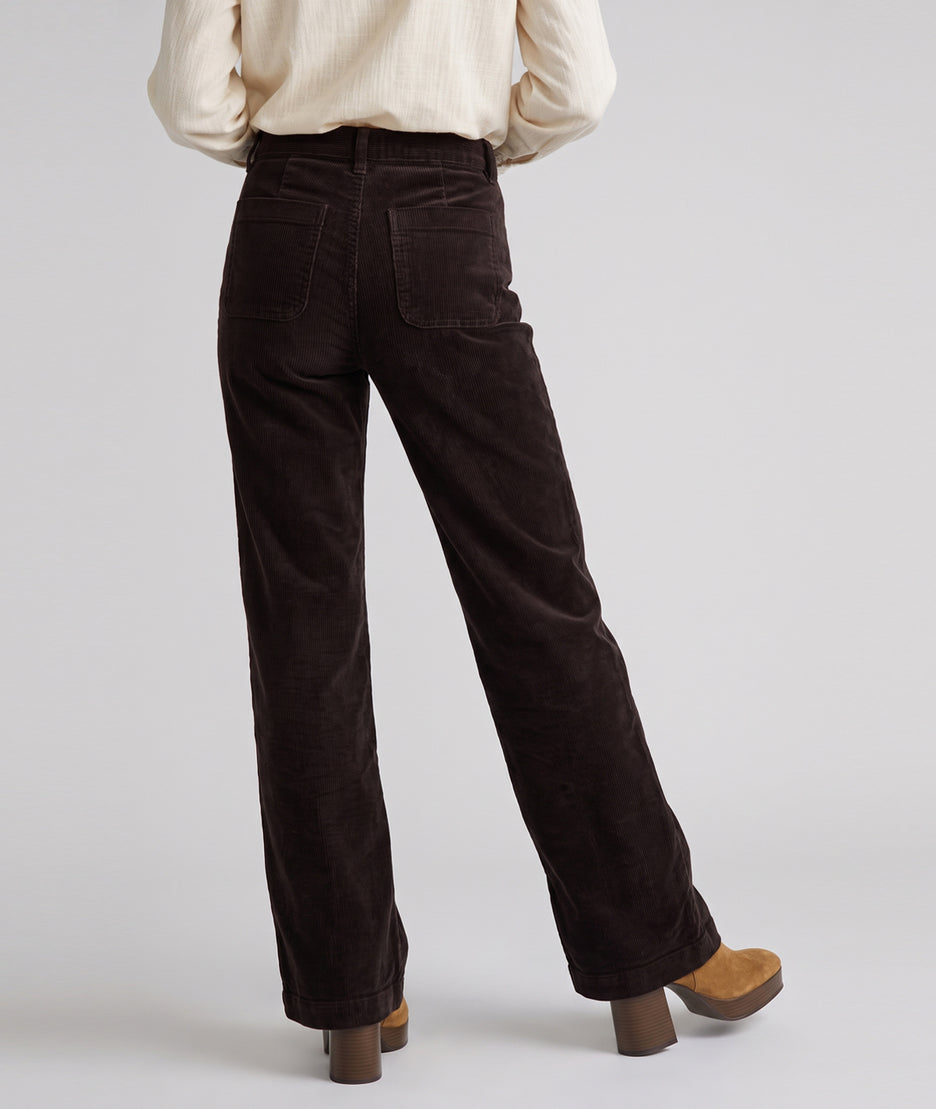 Pantalon en velours côtelé femme choco coupe flare taille haute