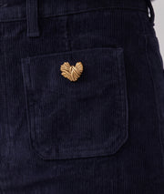 Pantalon en velours côtelé femme marine coupe flare taille haute