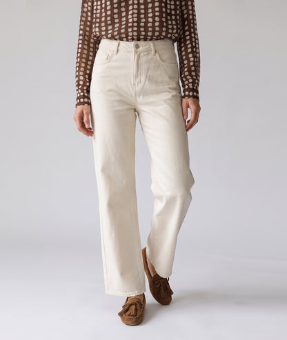 Pantalon large femme écru coupe wide leg taille haute