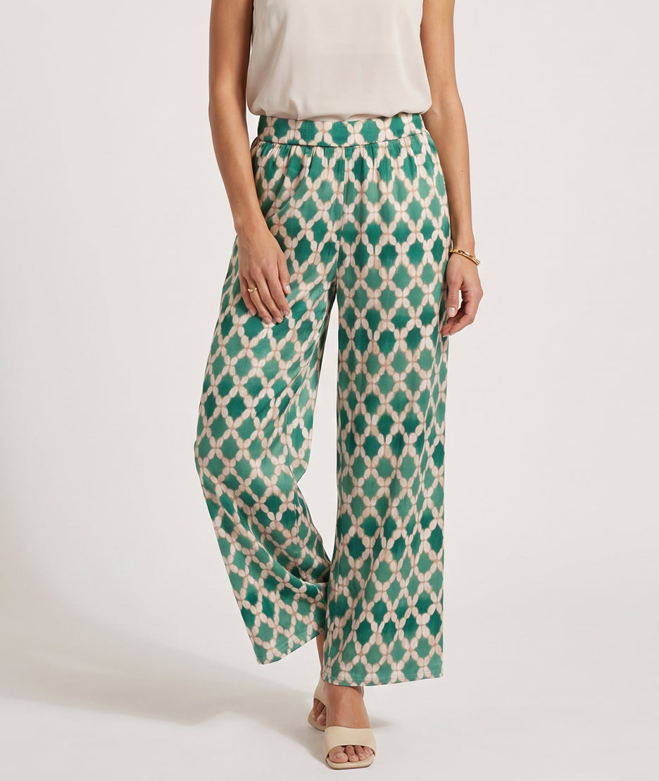 Pantalon vert et fluide Yana à motifs face avant - Carnaby