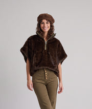 Poncho réversible femme kaki matelassé avec poche kangourou