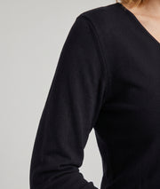 Pull manches longues femme Agile noir en maille fine col V et coupe droite